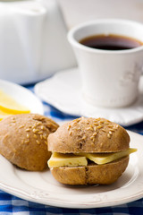 rye buns with cheese for a breakfast