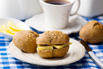 rye buns with cheese for a breakfast