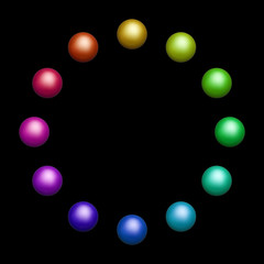 zwölf farbige Kugeln