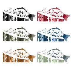 vector hunting and fishing vintage emblems set