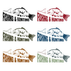 grunge vector hunting and fishing vintage emblems set