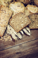 Rustic  wholemeal sliced bread and pastries