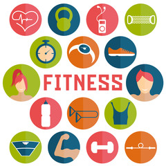 Vector flat design icons of fitness elements