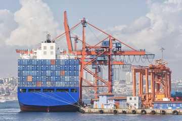 Loading Cargo On A Container Ship, Istanbul, Turkey