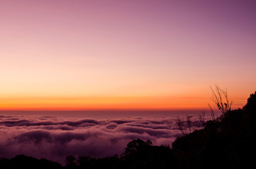 Dramatic sunrise on top of mountain