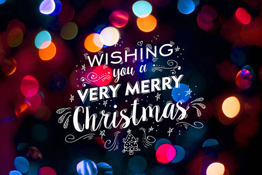 Merry christmas card bokeh blur cute doodle text