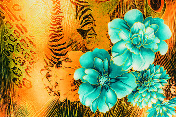 texture of print fabric striped tiger and flower - 96520391