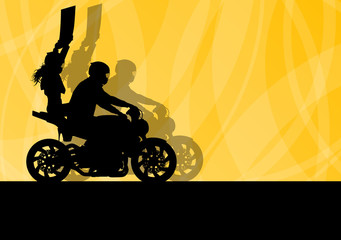 Fototapeta na wymiar Motorcycle performance extreme stunt driver man and woman vector