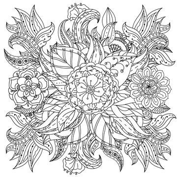 Hand drawing zentangle element. Black and white. Flower mandala.