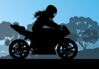 Plakat Motorcycle performance extreme stunt driver woman vector backgro