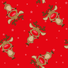 Materiał do szycia Vector seamless christmas background: santa's deer on backgroung with stars