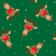 Materiał do szycia Vector seamless christmas background: santa's deer on backgroung with stars