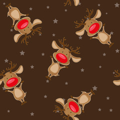 Materiał do szycia Vector seamless christmas background: santa's deer on backgroung with stars