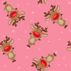Materiał do szycia Vector seamless christmas background: santa's deer on backgroung with stars