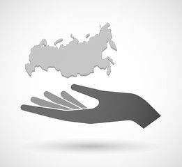 Isolated vector hand giving  a map of Russia