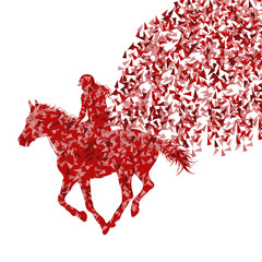 Horse rider made of fragments vector background concept