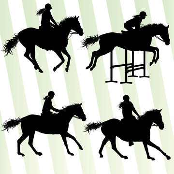 Horses with jockey equestrian sport vector background concept