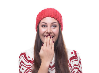 Beautiful brunette in winter clothes.