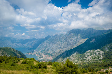 Fototapeta na wymiar Mountain view to The Bay of Kotor and Perast ancient town