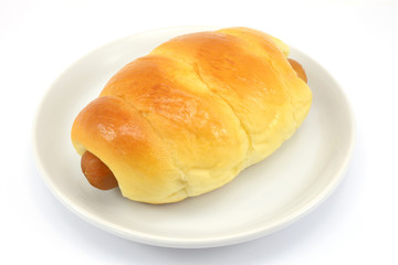 Bread with Sausage on white plate