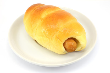 Bread with Sausage on white plate