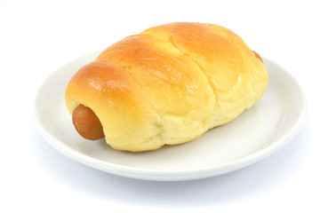 Bread with Sausage on white plate