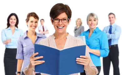 Beautiful business woman with a book.