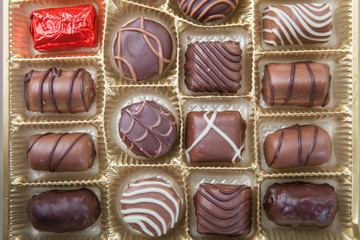 box of various chocolate candies