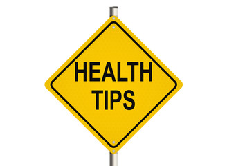 Health tips. Road sign on the white background. Raster illustration.