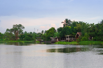Ordinary home on river side in Thailand