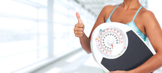 Young asian woman scales.