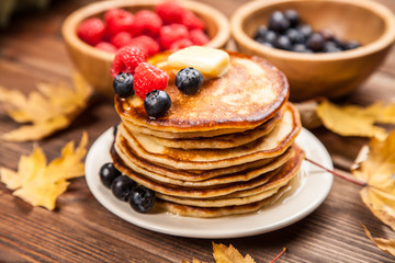 High pile of delicious pancakes