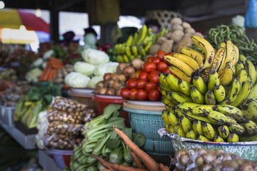 Open air fruit market in the village in Bali, Indonesia.