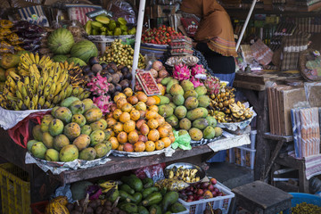 Open air fruit market in the village in Bali, Indonesia.