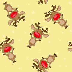 Materiał do szycia Vector seamless christmas background: santa's deer on backgroung with stars