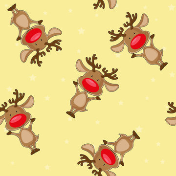 Vector seamless christmas background: santa's deer on backgroung with stars