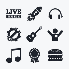 Musical elements icon. Music note and guitar.
