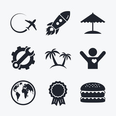 Travel trip icon. Airplane, world globe symbols.