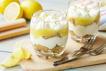 Lemon tiramisu in a glass