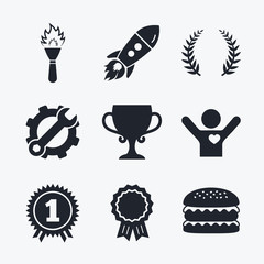 First place award cup icons. Prize for winner.