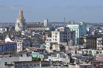Naklejka premium Center of the old Havana city in Cuba, view at the architectural monuments. 