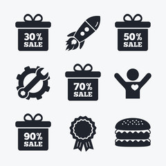 Sale gift box tag icons. Discount symbols.