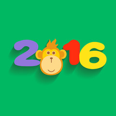 Happy New Year 2016 with Monkey  Flat Design Illustration