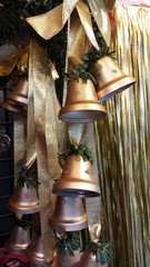 Christmas gold bells on a ribbon