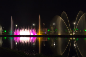 Fototapeta na wymiar Light and music fountain. Capital of Adjara - Batumi at night