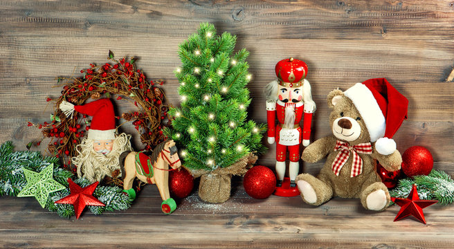 Christmas decoration antique toys Teddy Bear Nutcracker
