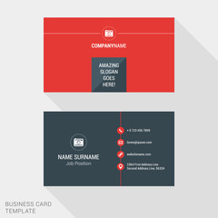 Modern Creative and Clean Business Card Template in Red Color. Flat Style Vector Illustration