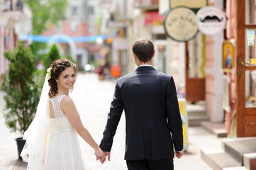 Happy bride and groom on their wedding