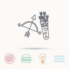Amour arrows and bow icon. Valentine weapon sign
