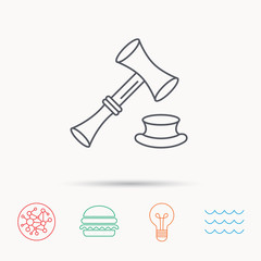 Auction hammer icon. Justice and law sign.